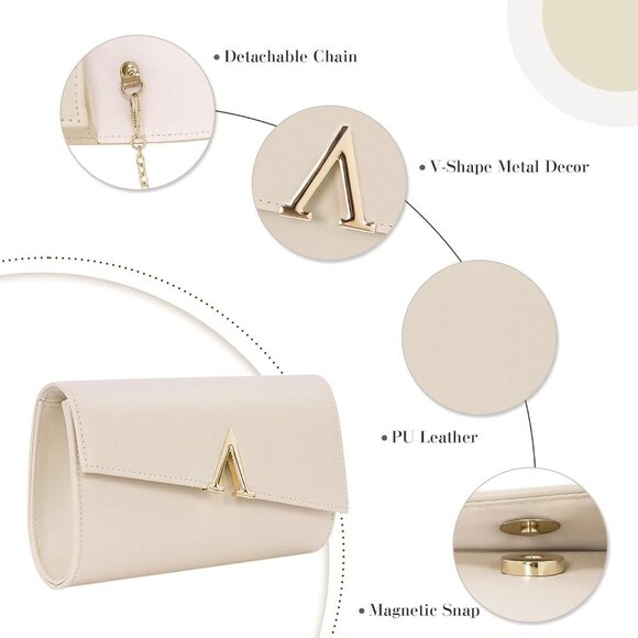 Nude Faux Leather Clutch Purse for Women Evening Bag with Chains for Formal Even - Picture 4 of 7